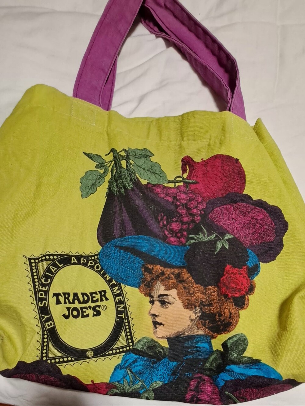 Trader Joe's By Special Appointment Green Tote Bag with Pink Handles